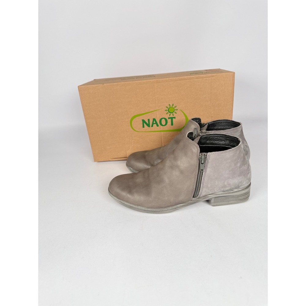 Naot Helm Fog Gray Leather Ankle Boots Dual Zip Booties Size‎ 39